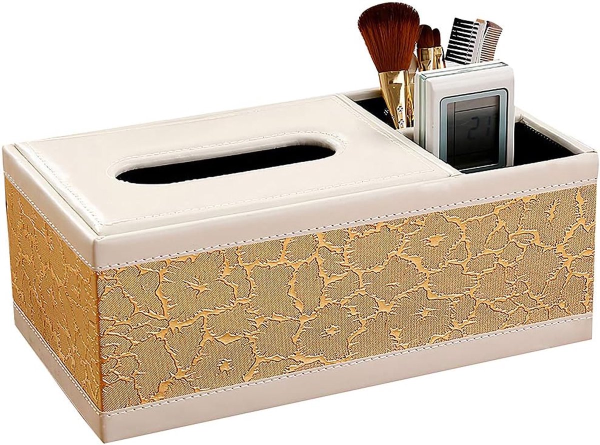 Rismart Drie compartimenten opbergdoos voor het beheren van afstandsbedieningssleutels Tissue Desktop Multi-apparaat Office Home Desk Organiser, Gold Flash