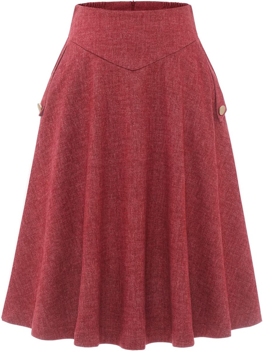 Dames Basic Swing Winter Warme Midi Rokken Hoge Elastische Taille A-lijn Skater Flared Rok