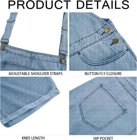 Tuinbroek voor heren, katoen, jeans, overall, korte werkbroek, losse pasvorm, denim, jumpsuit met zakken — afbeelding 4