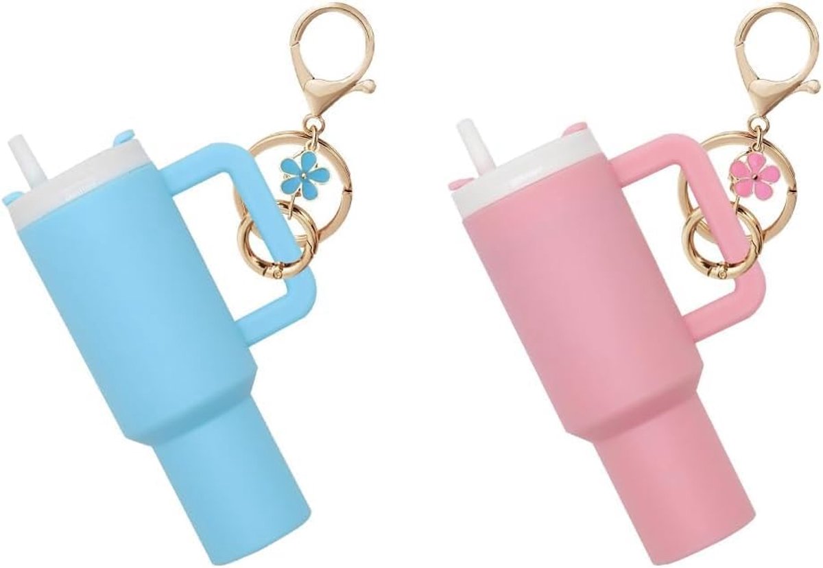 Sleutelhanger Stanley Ice Cup Lip Balm Houder Sleutelhanger met Bloemen Charm Duurzaam Hars Materiaal Perfect voor Outdoor Reizen en Dagelijks Gebruik