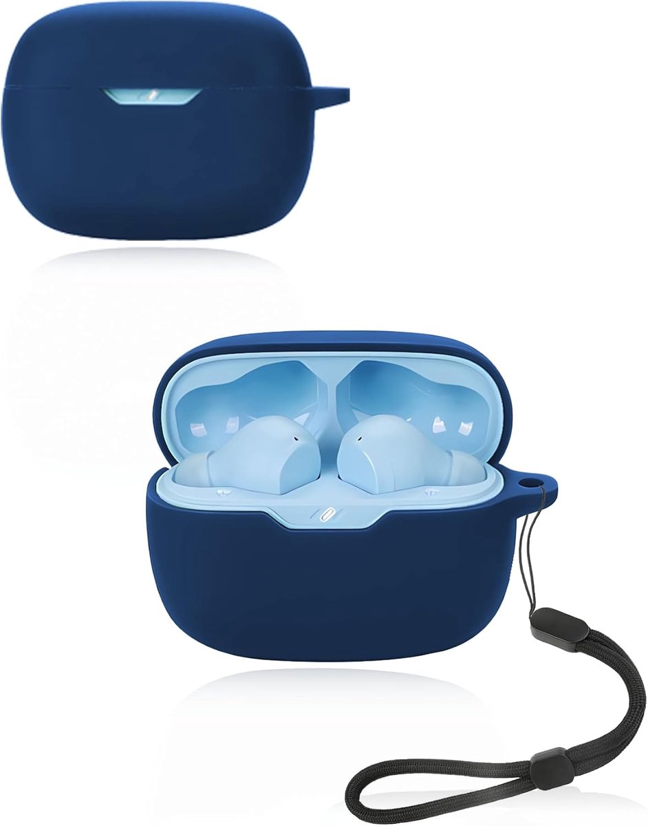 Beschermhoes voor JBL Wave Beam 2 draadloze oordopjes, zachte siliconen hoes met lanyard - Kinderen huidvriendelijk en duurzaam, blauw