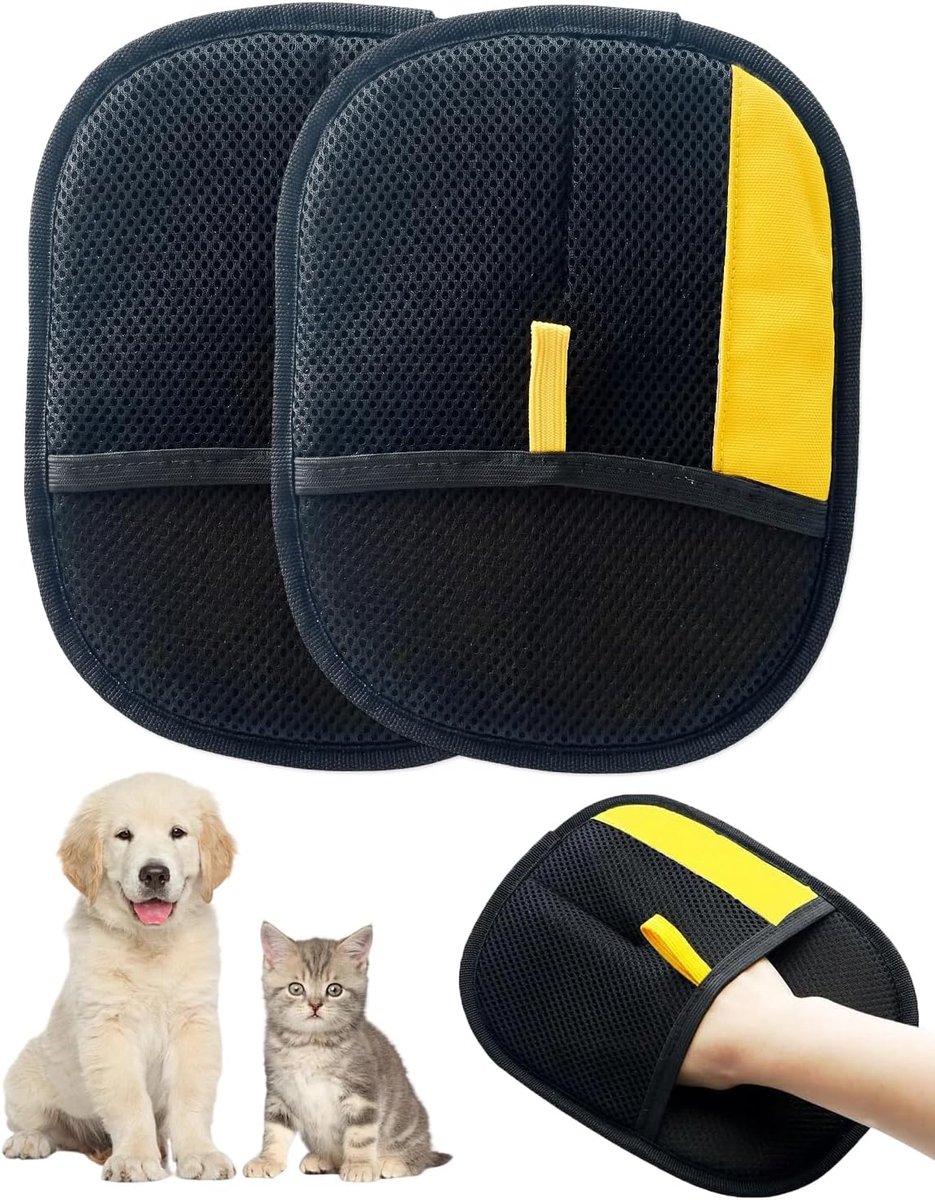 Handschoenen voor het verwijderen van dierenharen, effectief voor honden en katten op bank, kleding en auto, 2 stuks