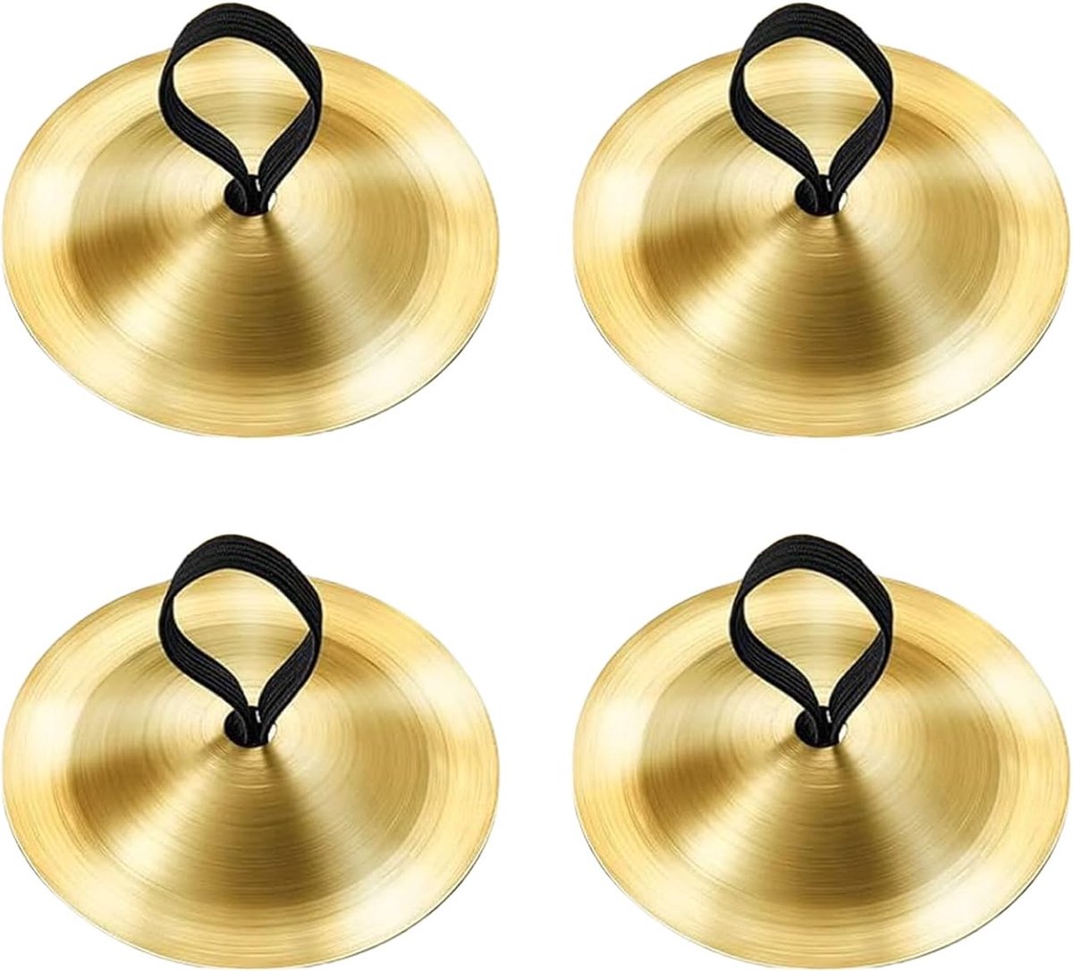 4-delige set vingerbekkens voor buikdans, 5,3 cm mini handbekkens muziekinstrument symbool, messing vingerdans vingercimbalen voor volwassen dansers avondfeestje, goud