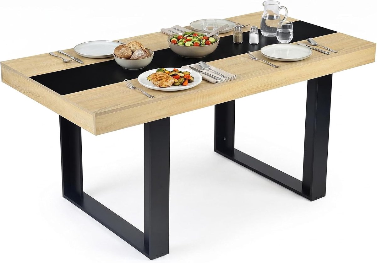 Eettafel, 160 x 80 x 75 cm, rechthoekige tafel voor 6-8 personen, geschikt voor eetkamer, keuken, woonkamer, vergaderruimte, 15 mm spaanplaat, stabiele paneelpoten/tafelblad (lichte eikennerf)