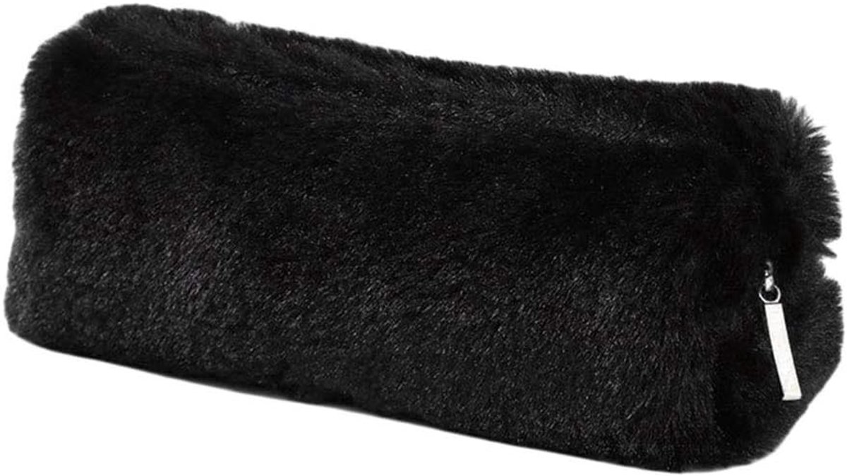 Case, 5 Kleuren Pen Pouch Bag Meisje Leuke Pluche Zachte Fluffy Potlood Pen Case Cosmetische Tas Potloodhouder Make-up Pouch met Rits Khaki/Grijs/Donker Roze/Licht Roze/Zwart Zwart