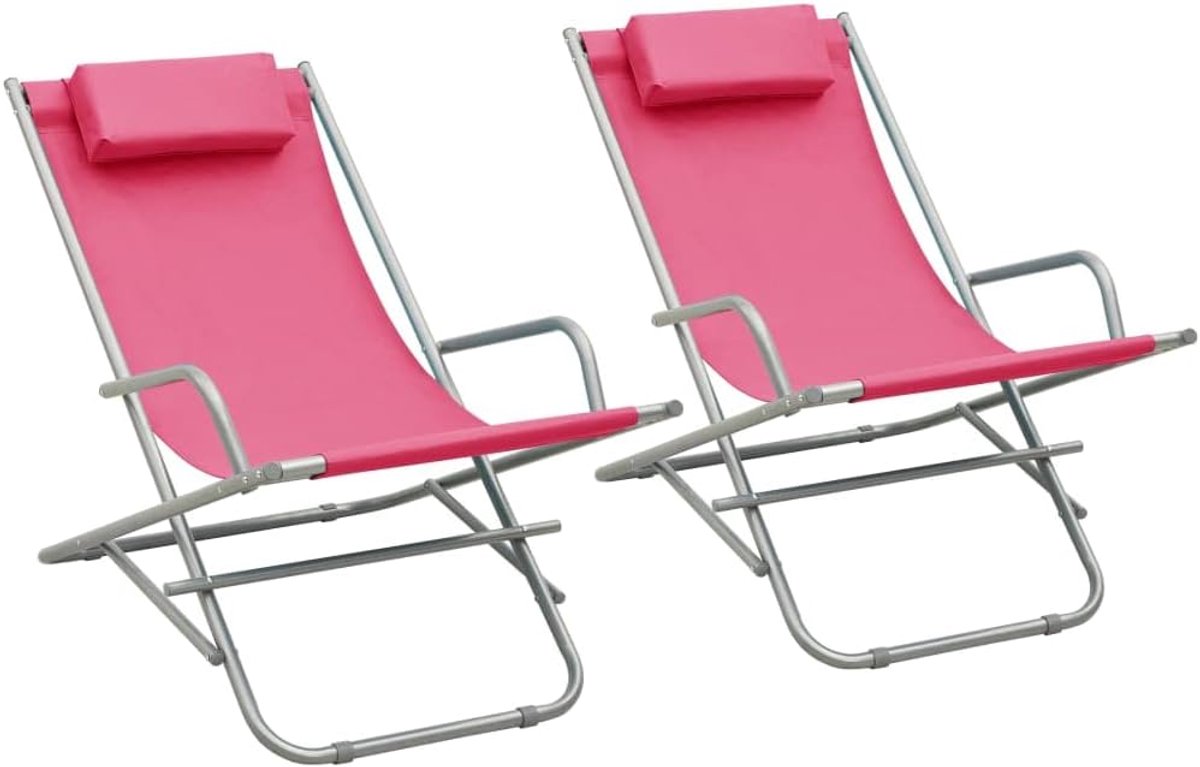 2 stuks. Staal roze vrijetijdsligstoel ligstoel tuin meubels outdoor ligstoel geschikt voor tuin, terras, achtertuin, zwembadzijde