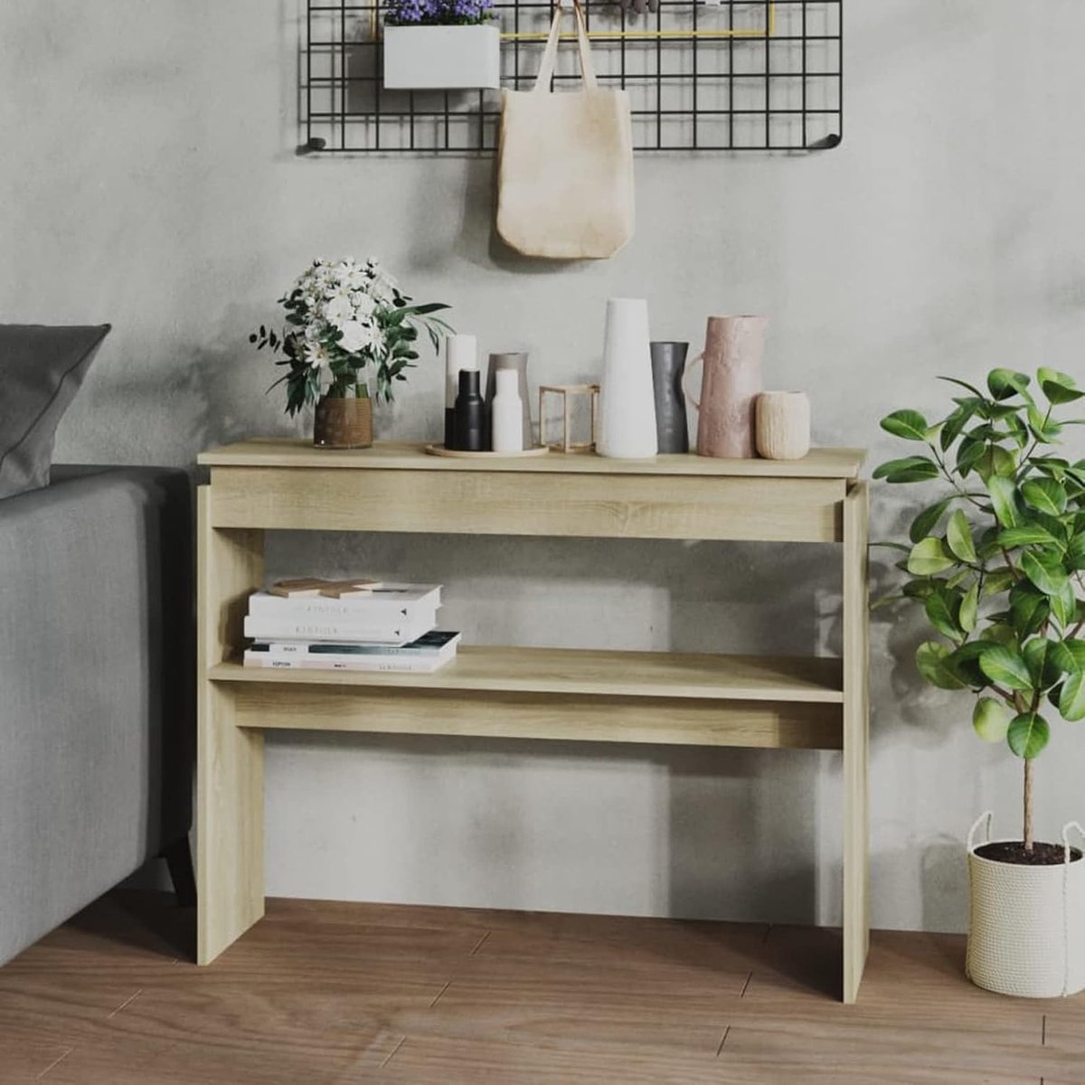 Consoletafel, entree, meubels, hal, stabiel, voor hal, slaapkamer, woonkamer, moderne stijl, spaanplaat, eiken Sonoma 102 x 30 x 80 cm