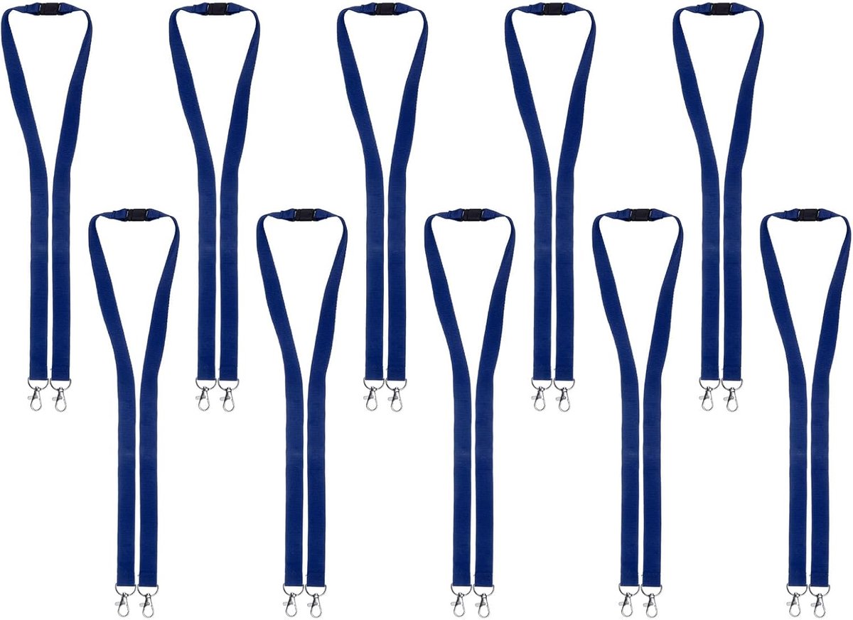 Marineblauwe Lanyards met Dubbele Karabijnhaak 10 Stuks – Nekkoord met Veiligheidssluiting voor Badgehouders en Toegangskaarten