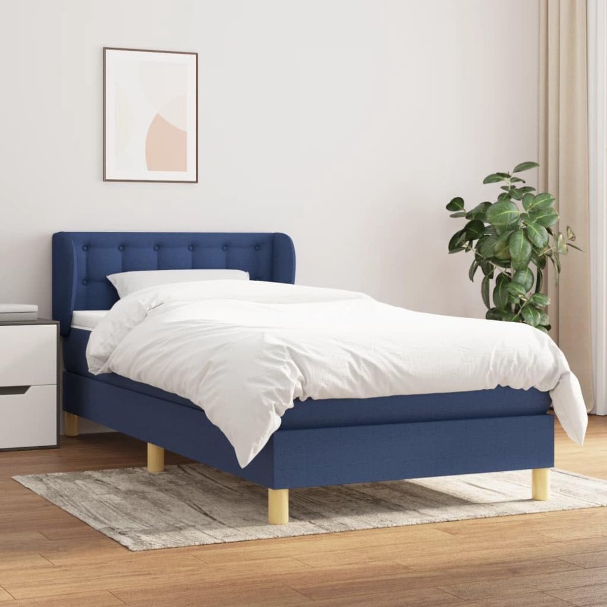Boxspring met matras stof blauw 80x200 cm pocketvering matras met verstelbaar hoofdbord duurzaam ademend materiaal voor rustgevende nachtrust ideaal voor rug- en buikslapers slaapkamer of logeerkamer