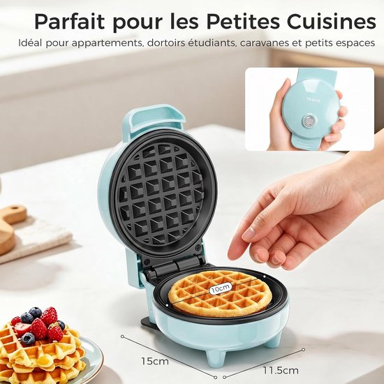 YASHE mini-wafelijzer - 10 cm - 550 W - antiaanbak - blauw van YASHE® — afbeelding 2