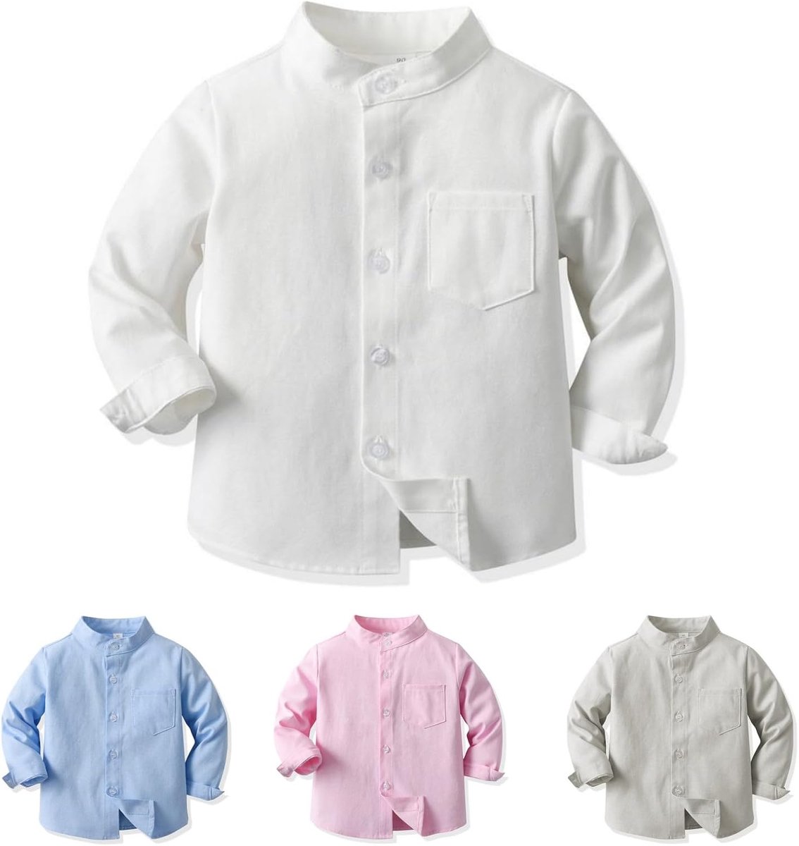 Jongens baby lange mouwen top opstaande kraag katoen button down hemd voor kleine grote jongens kinderen vrijetijdshemden voor 2-8 jaar