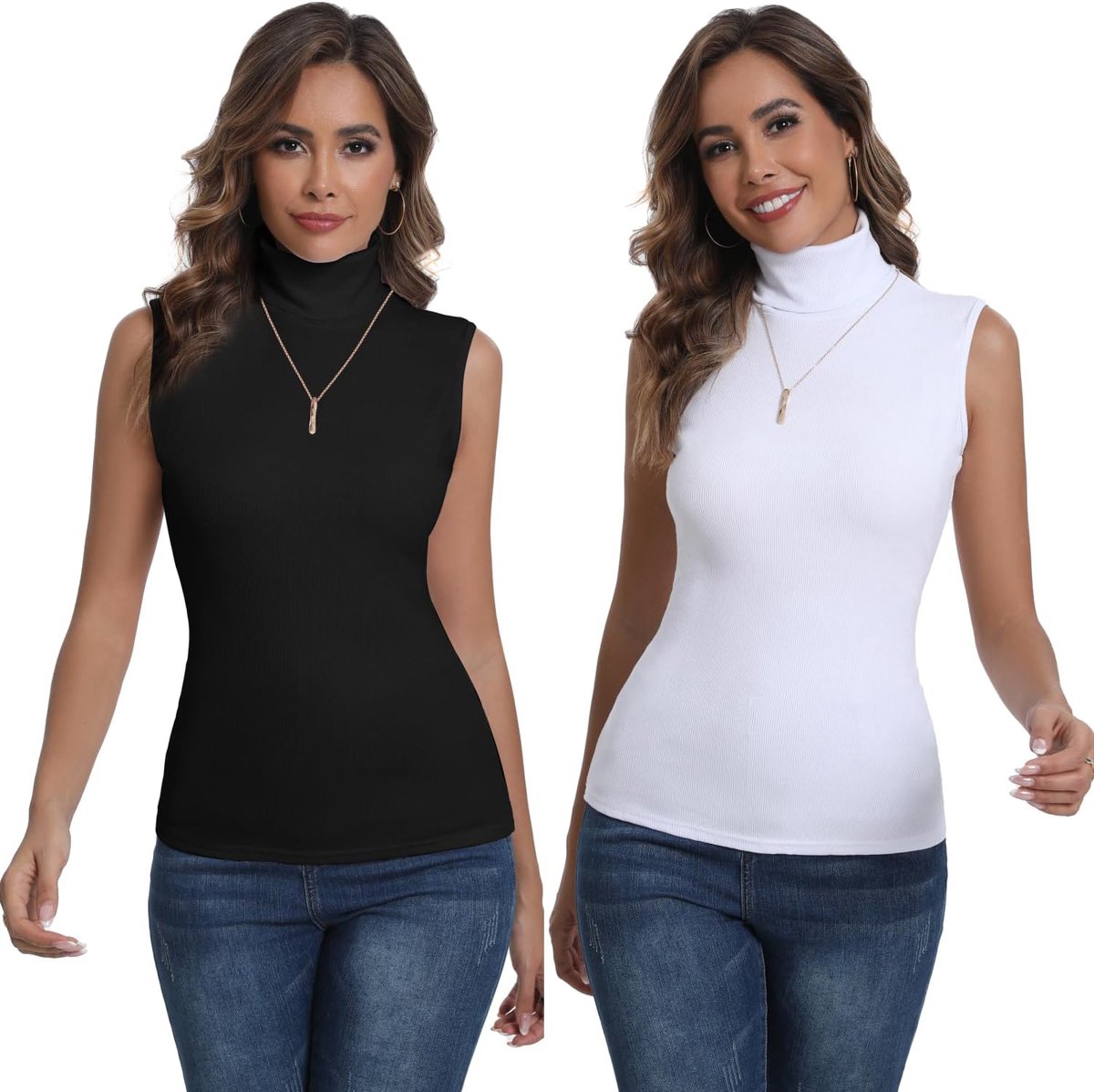 Dames rolkraag top rip mouwloos coltrui elegant rolli stretch licht ondertrui basic jersey vest