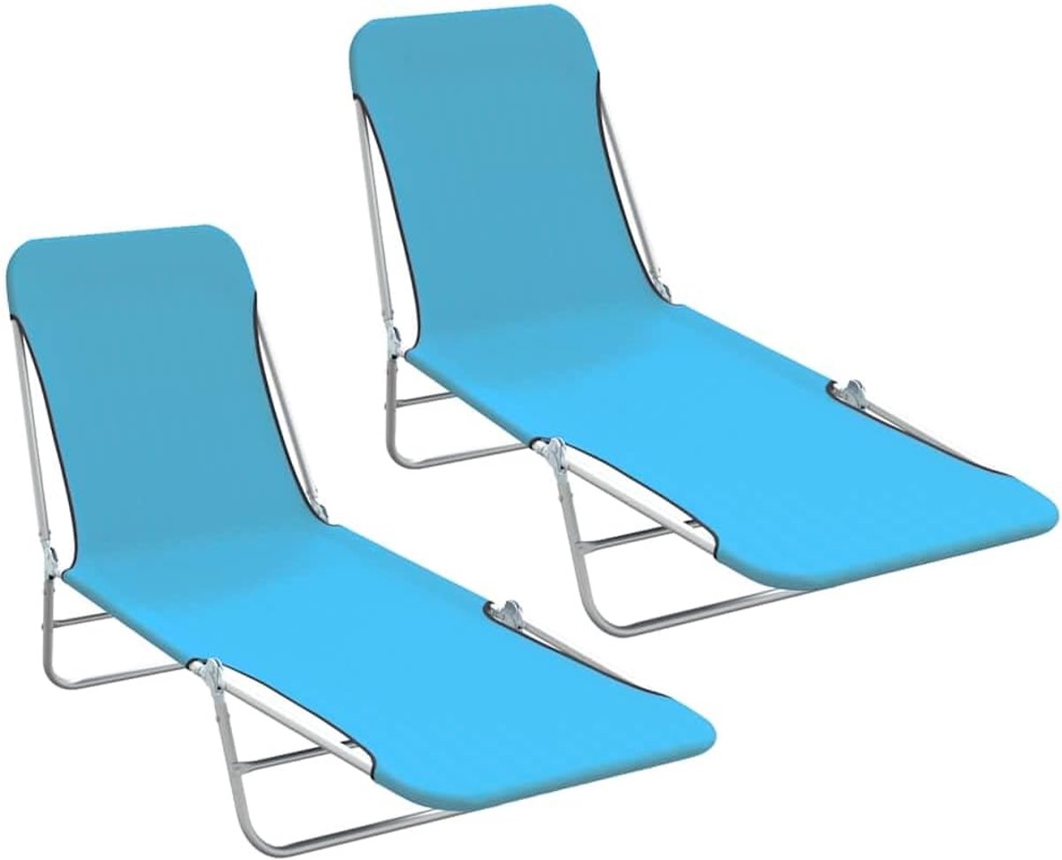 Ligstoelen, 2 stuks, van staal en stof in blauw met verstelbare rugleuning voor tuin en strand, duurzame campingbedden van Oxford-stof