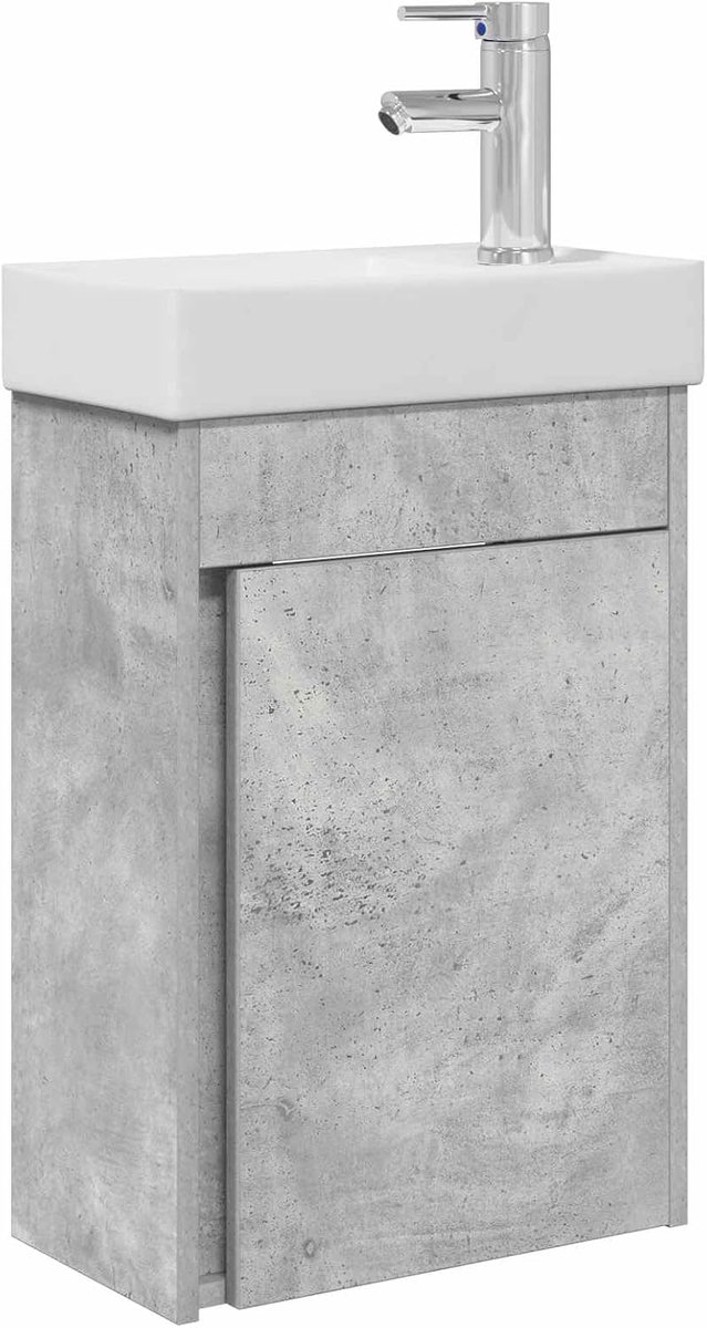 Badkamer wastafelonderkast met kraan, betongrijs, 1 stuk, met veel opbergruimte en draaideuren, voor moderne badkamer