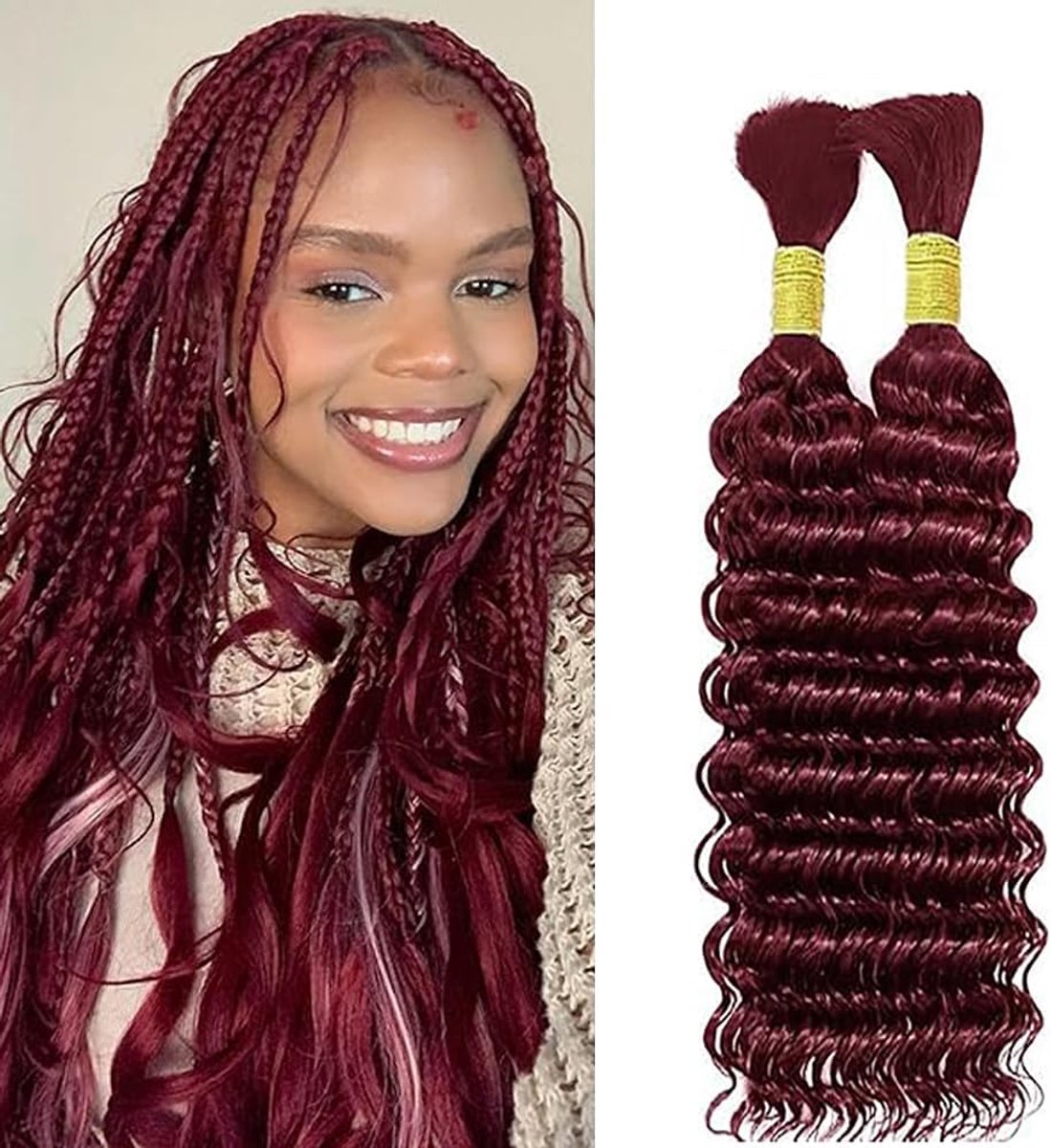 Wave Bulk Human Braiding Hair Extensions Total 100g 2 Bundles Human Hair Extension No Weft #33 Reddish Brown for Women 32 32 Inch