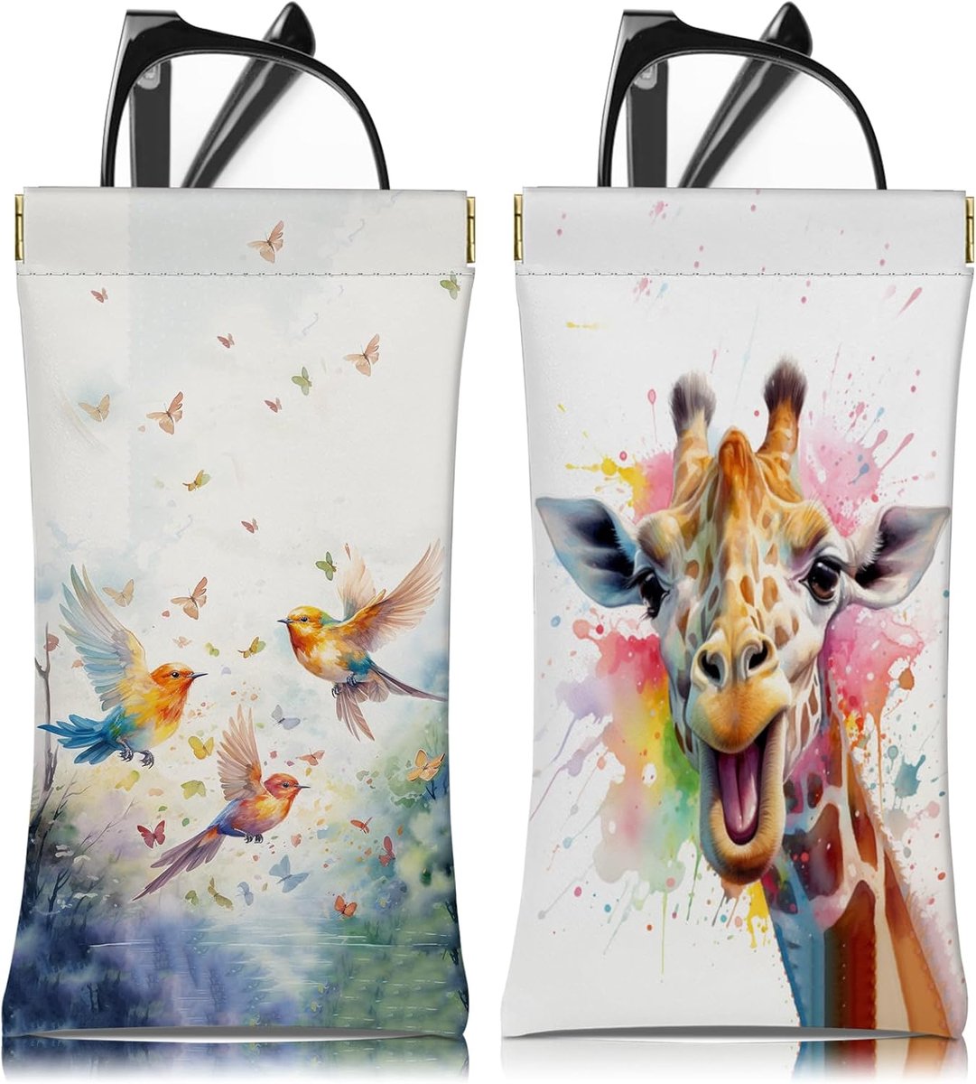 2 STKS Bril Lenzenvloeistof Zonnebril Case Pouch Zachte PU Lederen Leuke Esthetische Met Reinigingsdoek voor Jongens Mannen Man