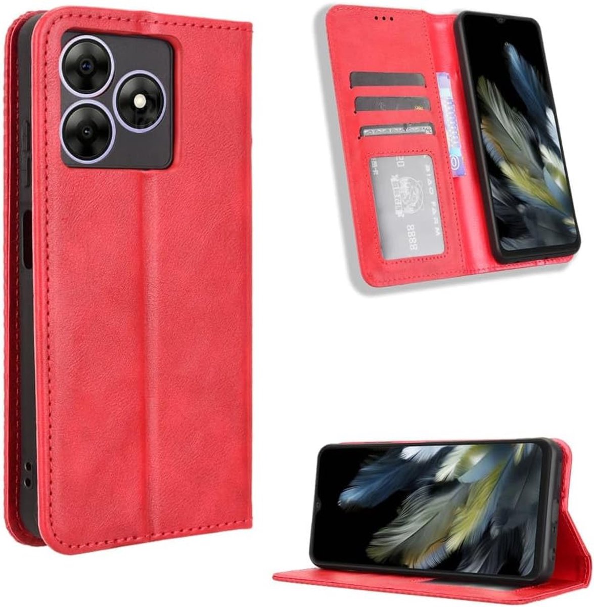 Flat 2 Telefoonhoesje - Flip-hoesje met Portemonnee en Standaard - Beschermende Case en Cover - Perfecte Pasvorm - Rood