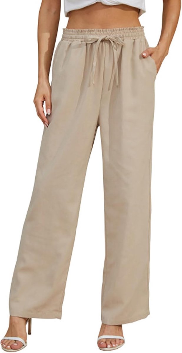 Damesbroek met wijde pijpen, zomerbroek, licht, elegant, casual, hoge taille, stoffen broek, vrijetijdsbroek, Palazzo broek met trekkoord