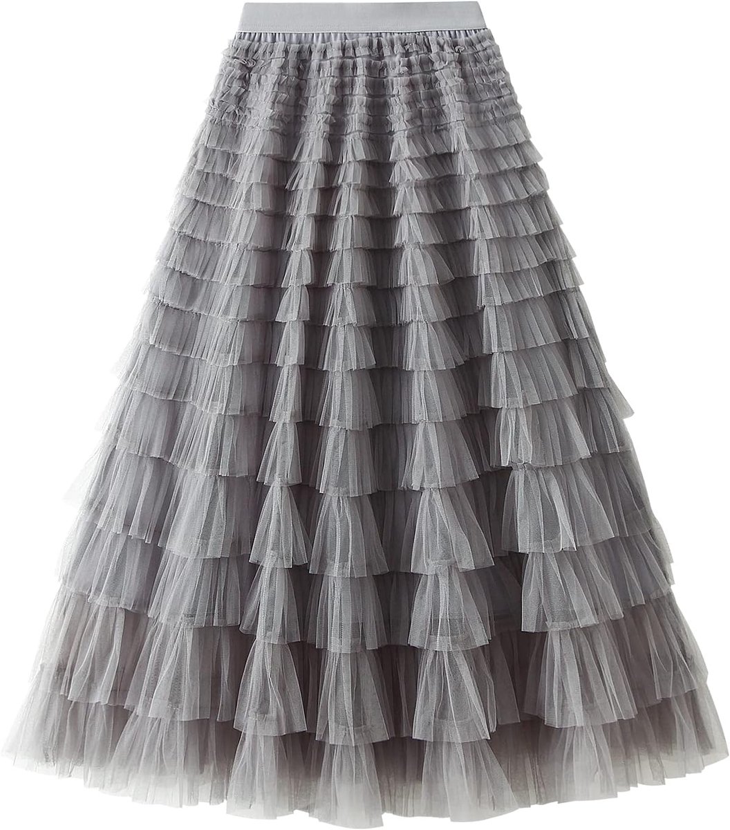 Rokken voor Vrouwen Lange Lengte Tutu Rok A-lijn Mesh Elastische Taille Rokken