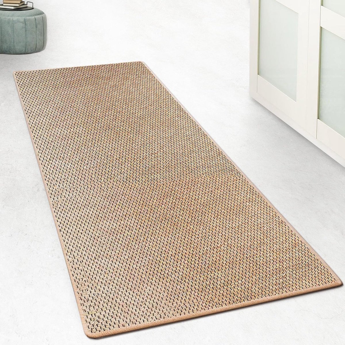 Tapijtloper voor hal, keuken in sisal-look, keukentapijt, wasbaar, antislip, 66 x 300 cm, natuur (calcuta)