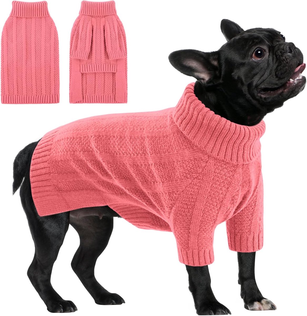 Hondentrui, zachte en gezellige gebreide teckeltrui, trui voor Jack Russell, beagle, schnauzer, bulldog, worsthond (roze, M)