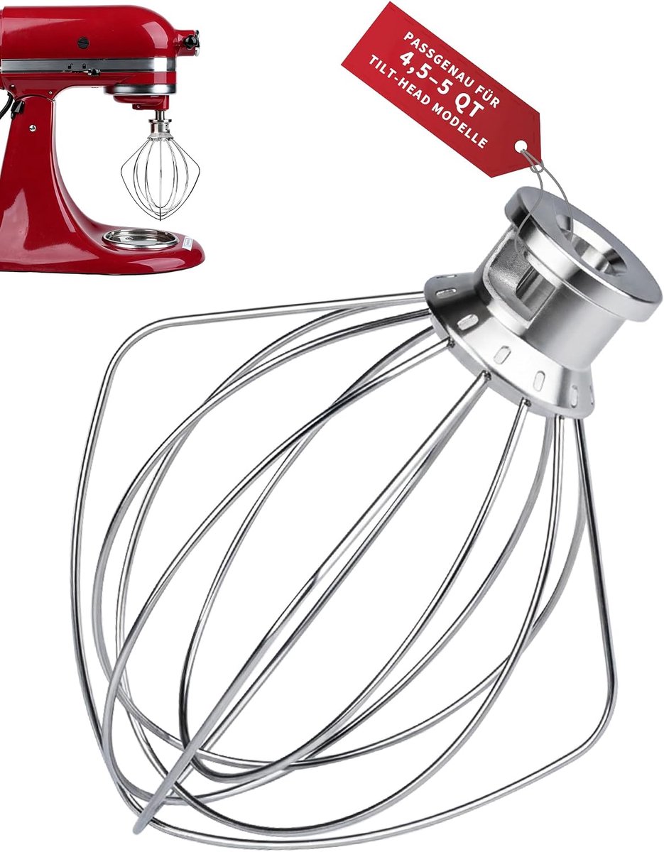 6-draads garde voor KitchenAid 4.5-5QT kantelkopmixer, roestvrij staal