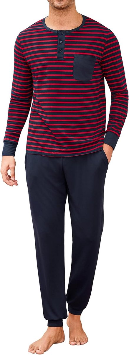 pyjamaset voor heren, ronde hals, lange mouwen, grote