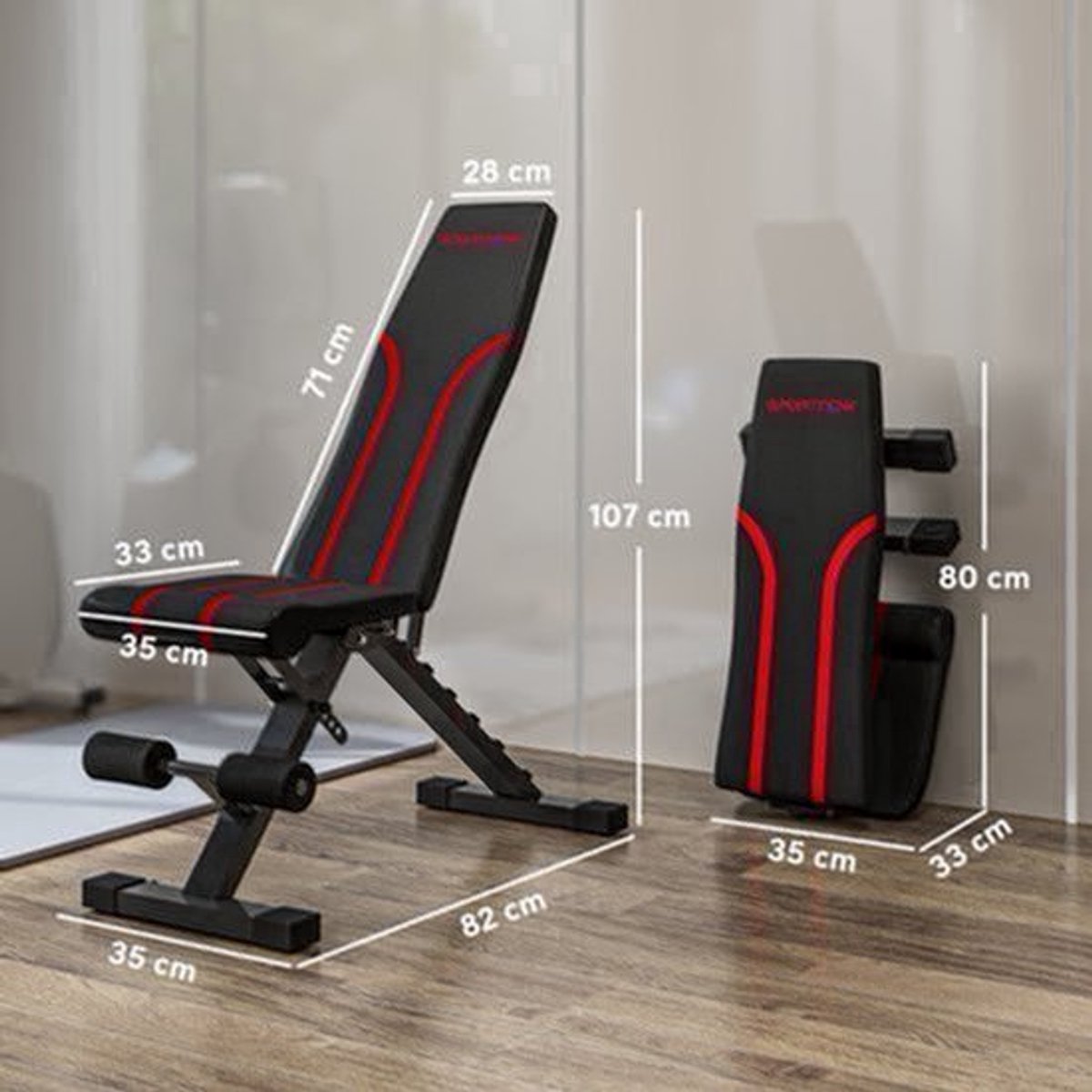 Fitnessbank – Inklapbare Trainingsbank – Krachtbank – Dumbbellbank – Workoutbank – Zes Verstelbare Rugleuningstanden – Stevig Gepoedercoat Stalen Frame – Zwart