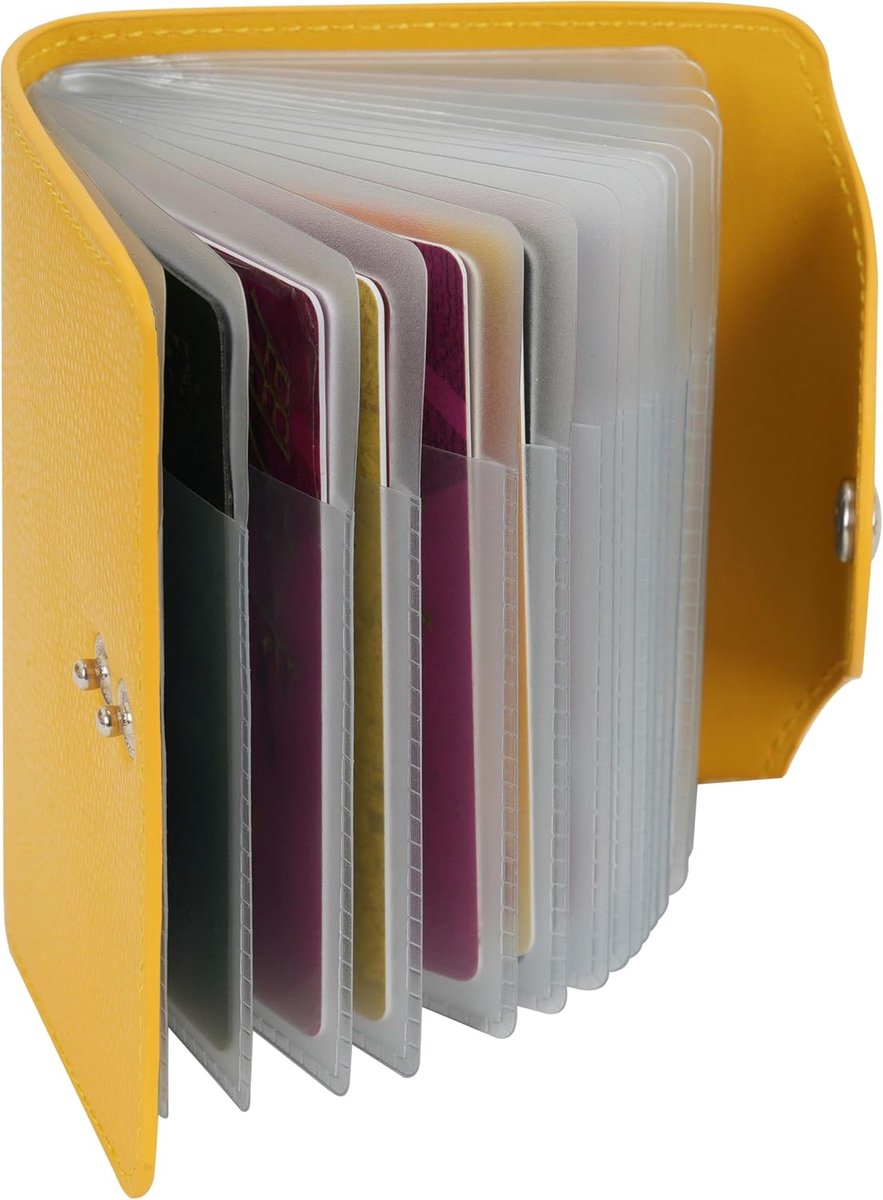 Zachte Lederen Compacte Portemonnee ID Bank Card Case Purse 40 Verdikking Duurzame Plastic Insert Mouwen, Geel, Eén maat, Modern