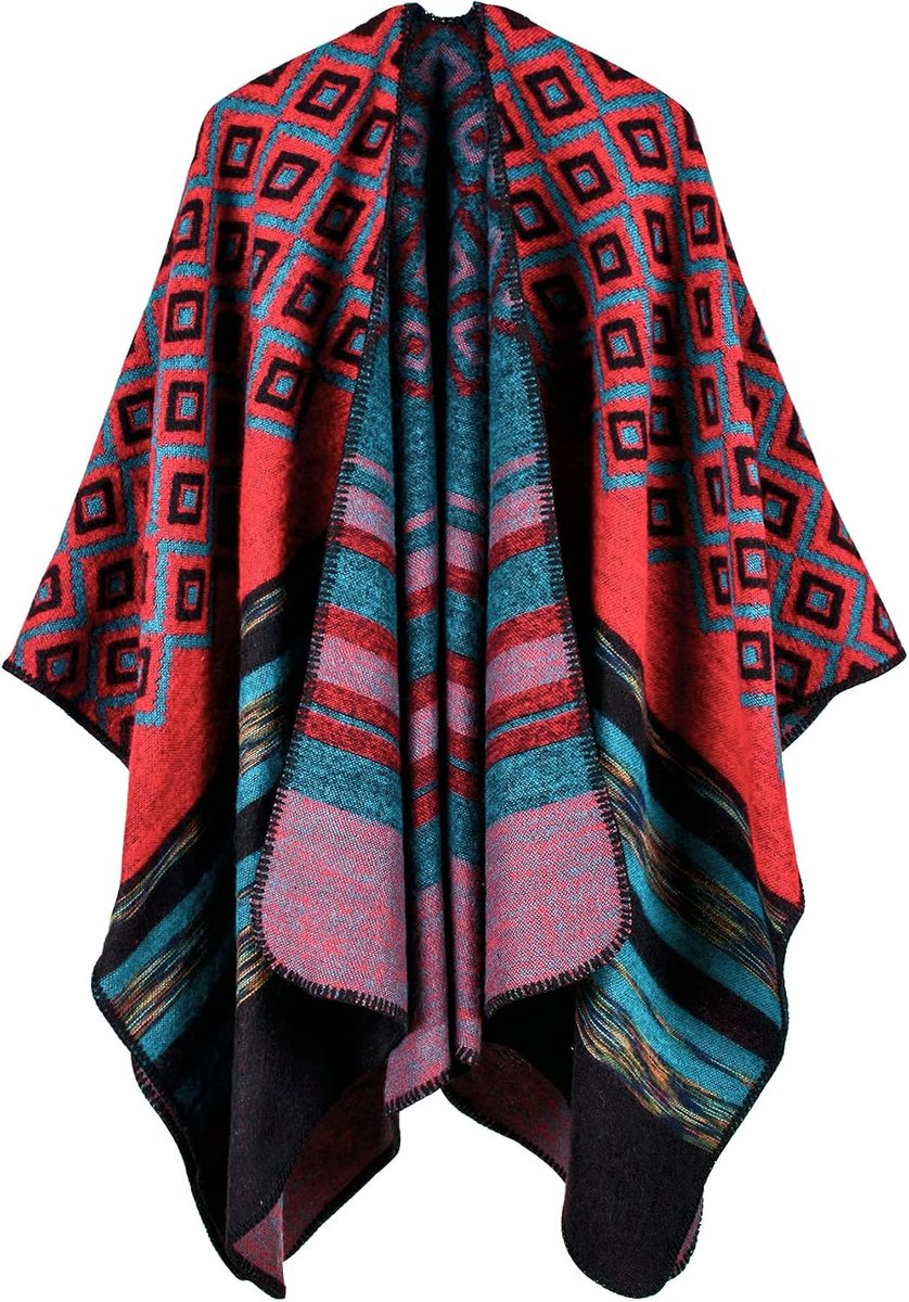 Poncho voor dames, sjaal, omslagdoek, cape, imitatiekasjmier, royale maat, elegant, warm, winters, dik en zacht, One Size