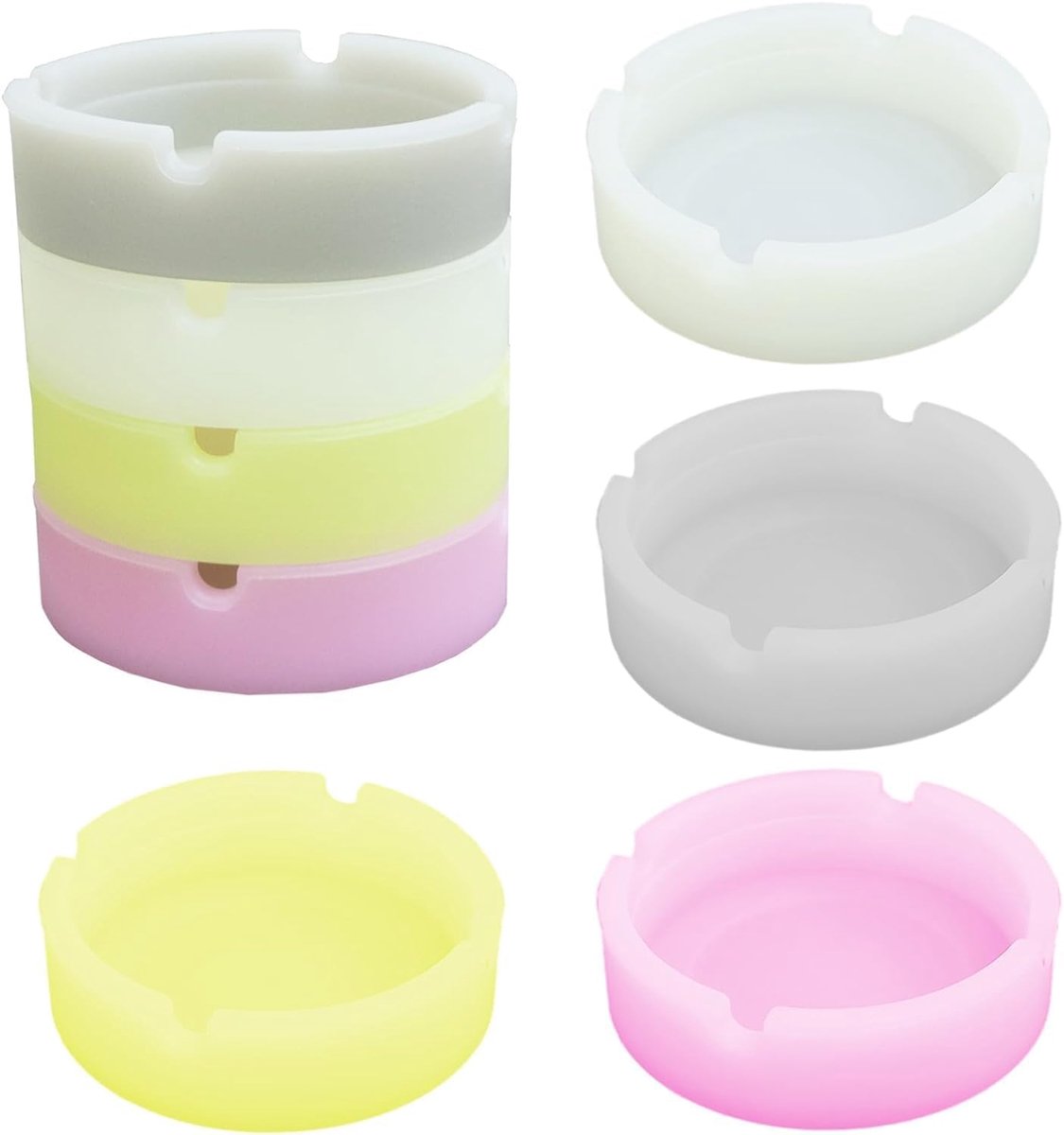 8 Stks 4 Kleuren Lichtgevende Siliconen Rubber Hoge Temperatuur Hittebestendige Fluorescerende Premium Ronde Asbak