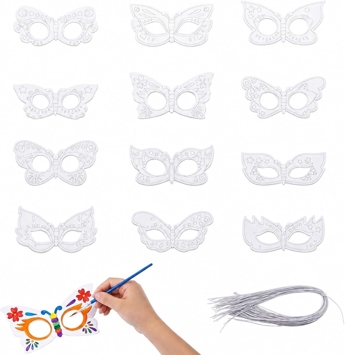 24 stuks dierenmaskers om te beschilderen, vlindermaskers om te beschilderen met elastisch touw, maskers knutselen voor doe-het-zelf cosplay party, Pasen, carnaval, Halloween