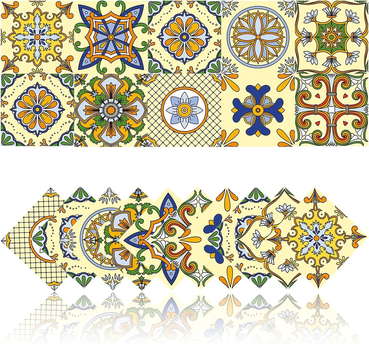 20 stuks zelfklevende keukentegels, zelfklevend, badkamerstickers, wanddecoratie, pvc, waterdicht, mozaïek, retrostijl (20 x 20 cm, geel)
