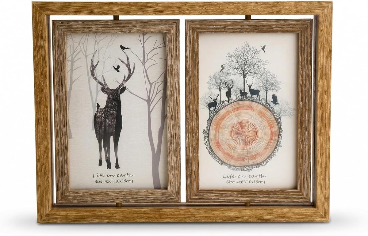 360° draaibare fotolijst, 10 x 15 cm, houten fotolijst, dubbelzijdige tafel-fotolijst, houten fotolijst met acrylplaat voor 2 tot 4 foto's, bruiloft, familie, cadeau, desktop of