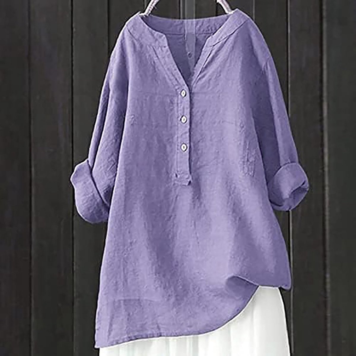 Lange blouse zomer, knoopsluiting, oversized, katoen en linnen, ademend