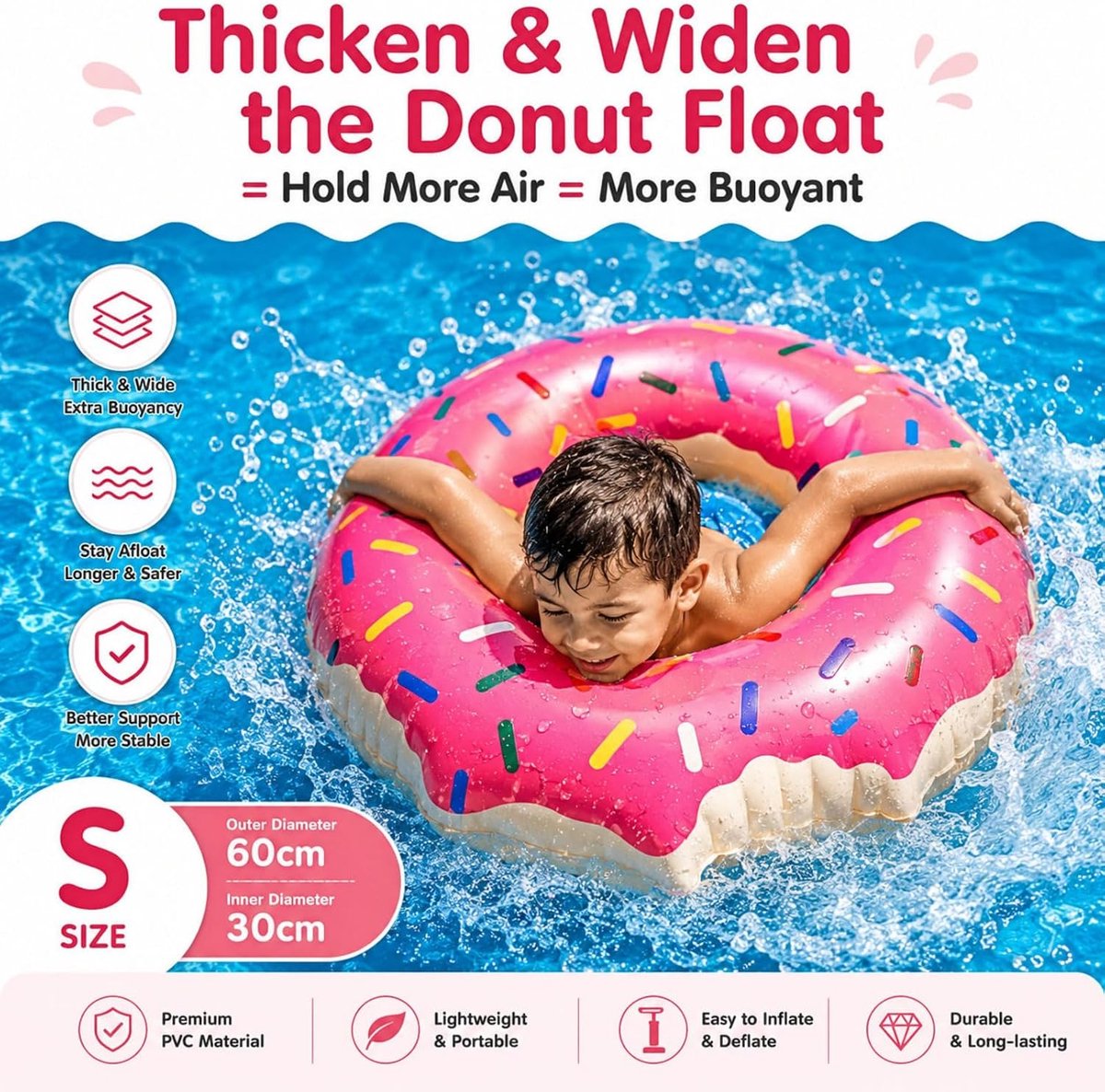 Ring donut roze 80# PVC voor kinderen en jongeren (10-15 jaar) | Zwemring en drijver zwembad/strand duurzaam