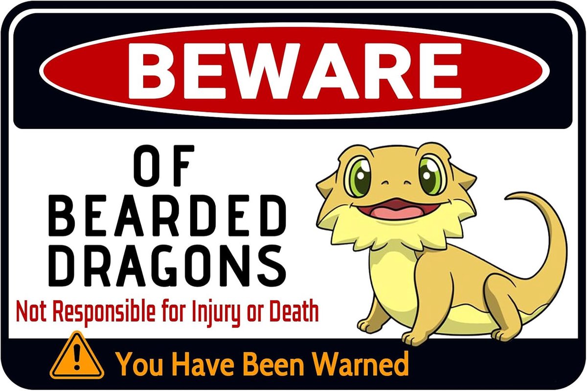 Beware of Bearded Dragons Sign - Fun Tank Accessoire en Decor voor Bebaarde Draak Liefhebbers | Humoristisch Waarschuwingsbord voor Reptielenkamer, 12" x 8" (036)
