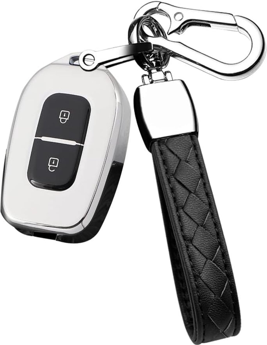 Past bij Renault sleutelhoes siliconen beschermhoes voor Renault Dacia Logan Duster Sandero Scenic Master Dokker sleuteletui sleutelhanger 2 toetsen zilver