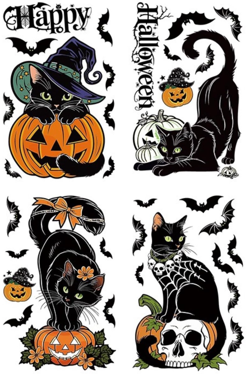 Famanu – Halloween raamafbeeldingen statisch: zwarte kat pompoen decoratie PVC