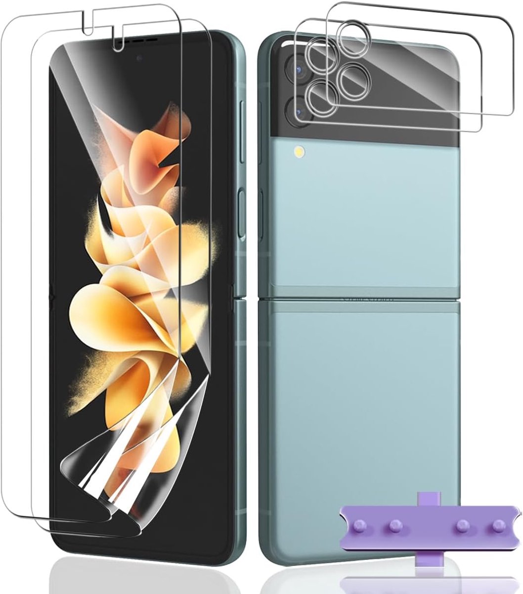 2 + 2 stuks beschermfolie voor Samsung Galaxy z flip 3, zachte TPU-folie + camera veiligheidsglas, pantserbescherming, glas, displaybeschermfolie, camerabescherming