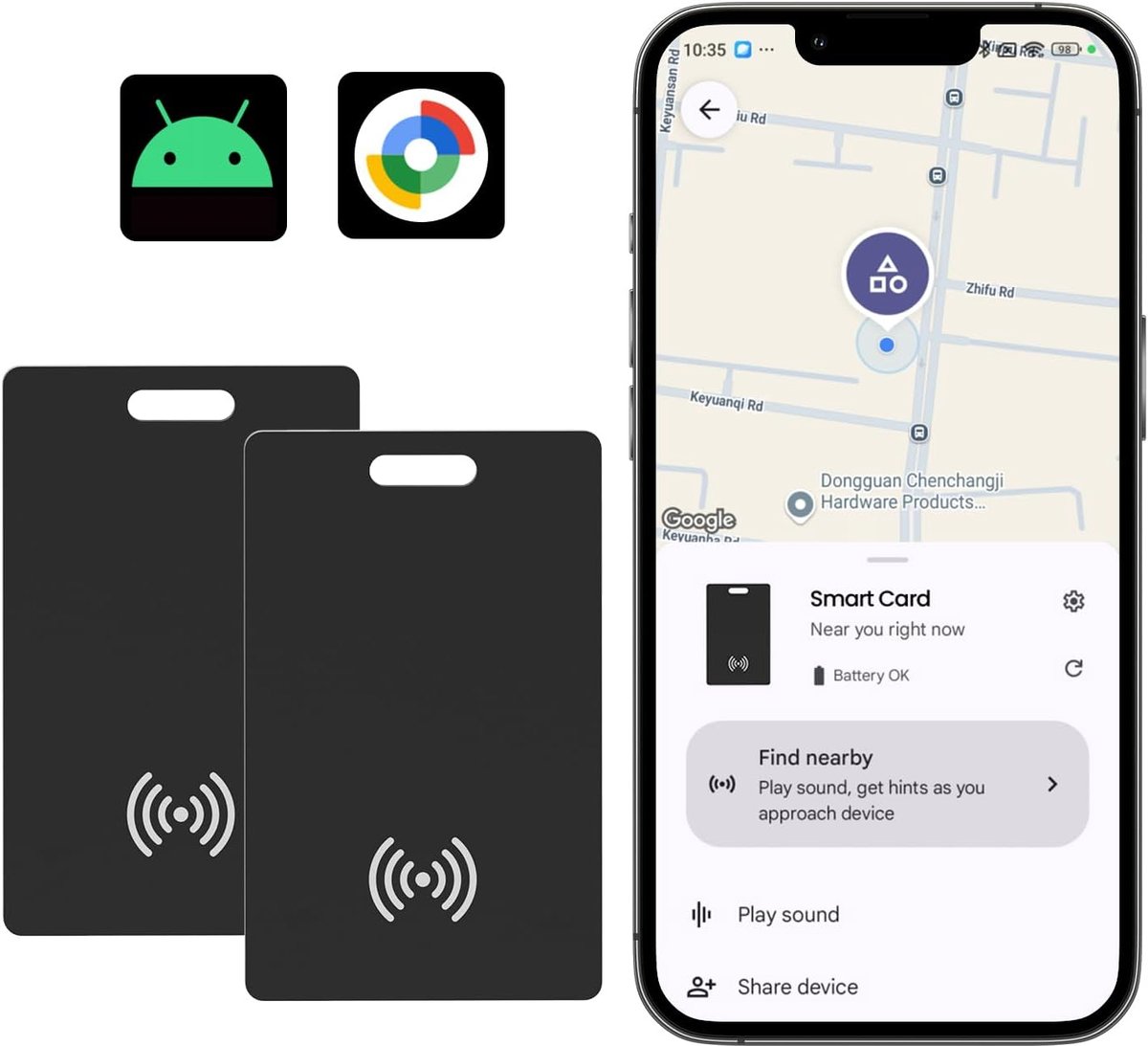 Tracker-kaart voor Android, oplaadbaar, compatibel met de Google Find Hub-app (alleen Android), 1,8 mm ultradun, draadloos opladen, IP68 waterdicht, voor sleutels, bagage