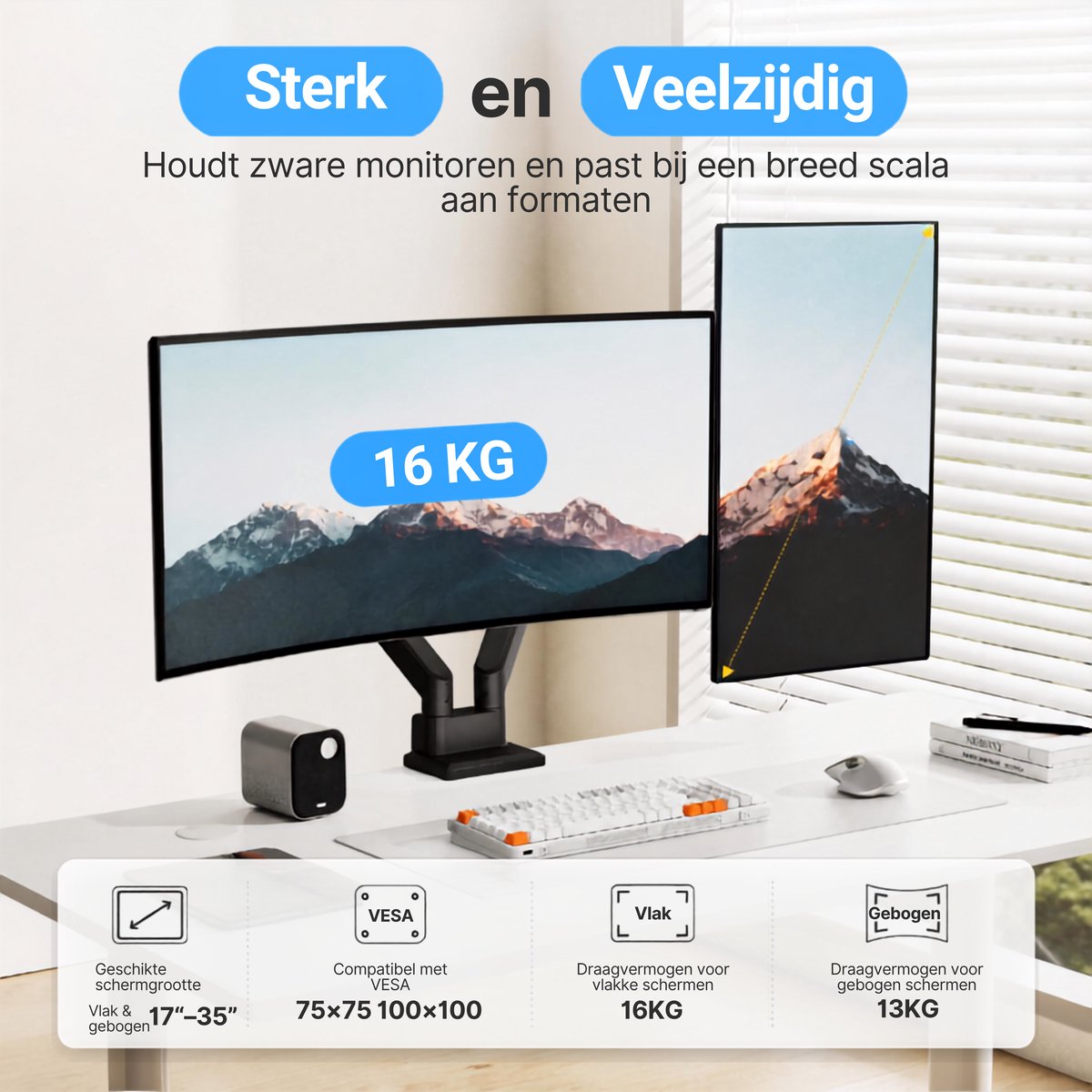 LEVANTU® Monitor Arm 2 schermen - 17 tot 35 inch- 16kg - dubbel Monitorbeugel - Monitorarm gasveer - Zwart thumbnail 5