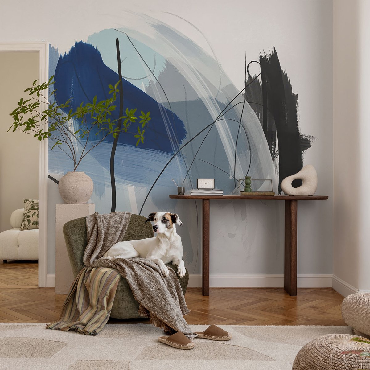 Coloray Vliesbehang - Blauw Snellijm Behang - 104x70 cm - Kleurrijke Abstracties Fotobehang Vlies - Hal behang Abstractie - Muurschildering - Woonkamer behang