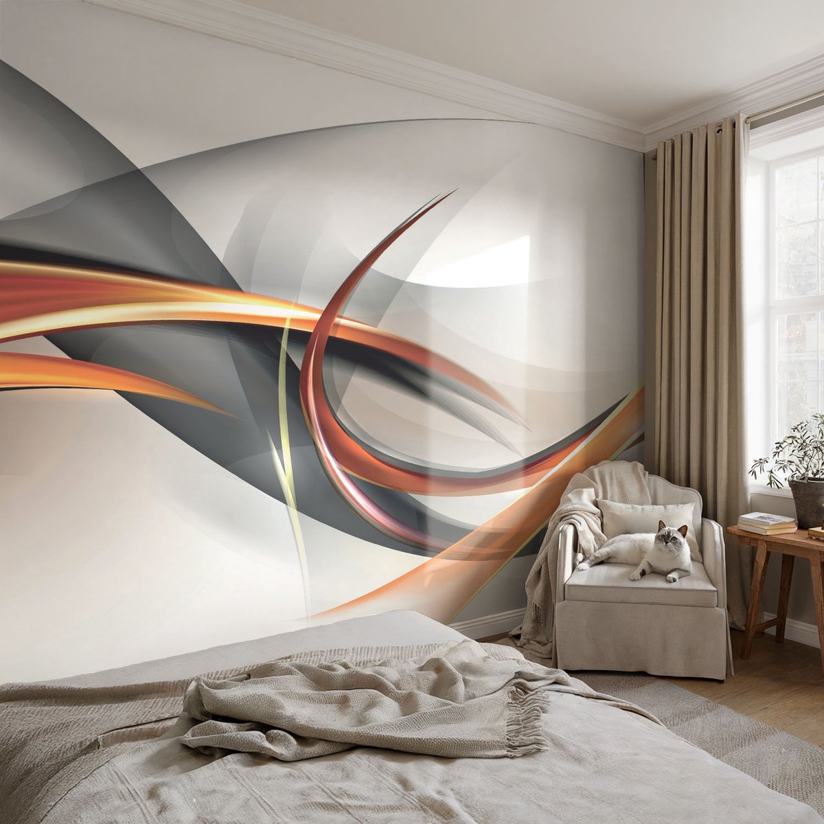 Coloray Vliesbehang - Wit Snellijm Behang - 104x70 cm - Abstracte Dynamica Fotobehang Vlies - Woonkamer behang Abstractie - Muurschildering - Woonkamer behang