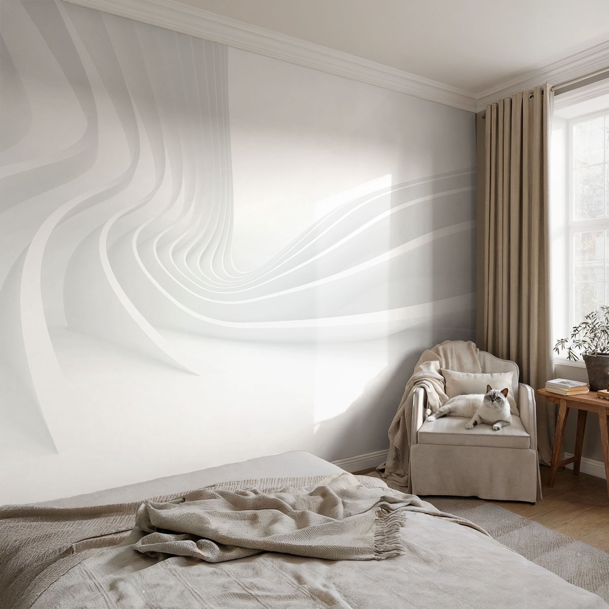 Coloray Vliesbehang - Wit Snellijm Behang - 104x70 cm - Vloeistofleidingen Fotobehang Vlies - Hal behang Architectuur - Muurschildering - Hal behang