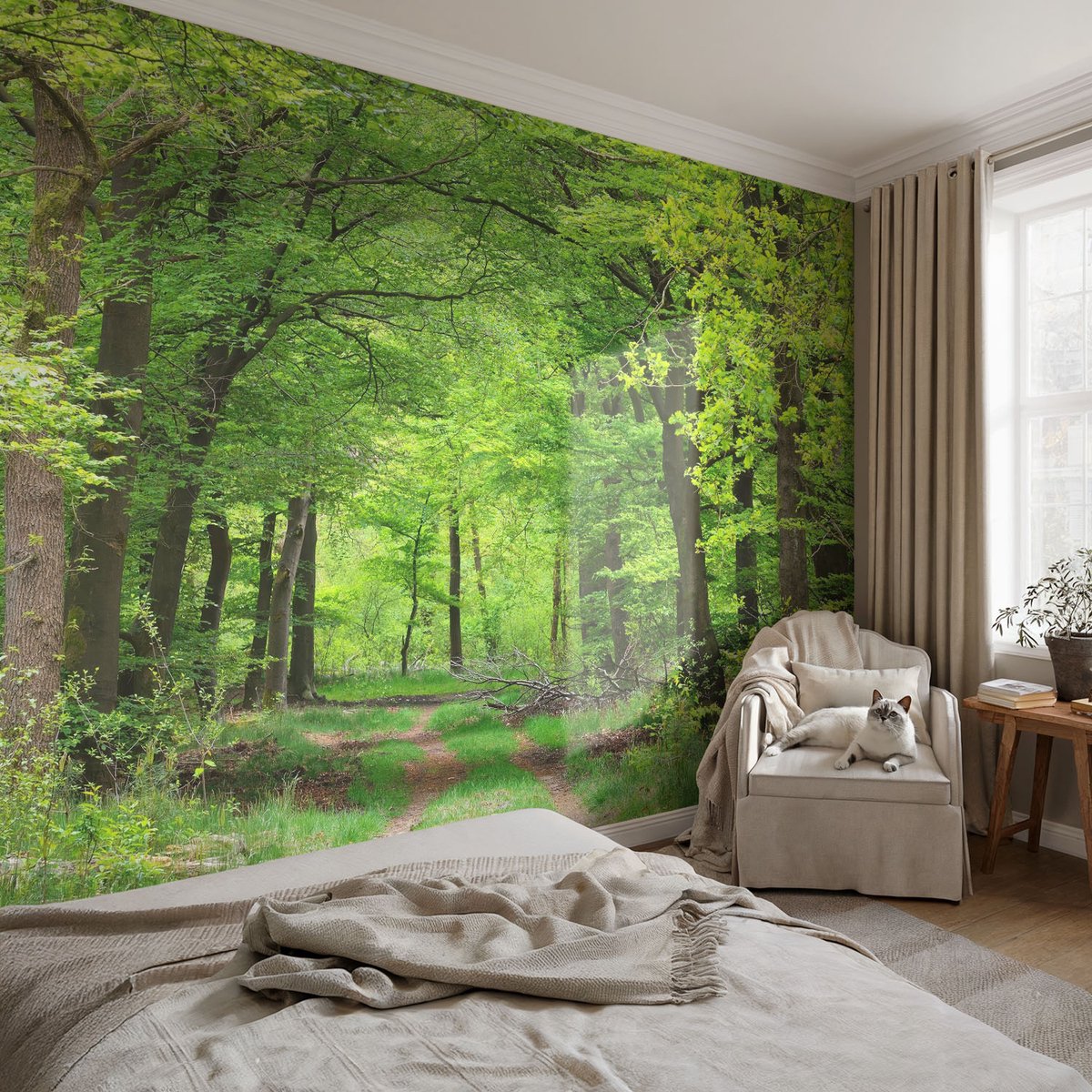 Coloray Vliesbehang - Groente Snellijm Behang - 104x70 cm - Bospad Fotobehang Vlies - Woonkamer behang Landschappen - Muurschildering - Woonkamer behang