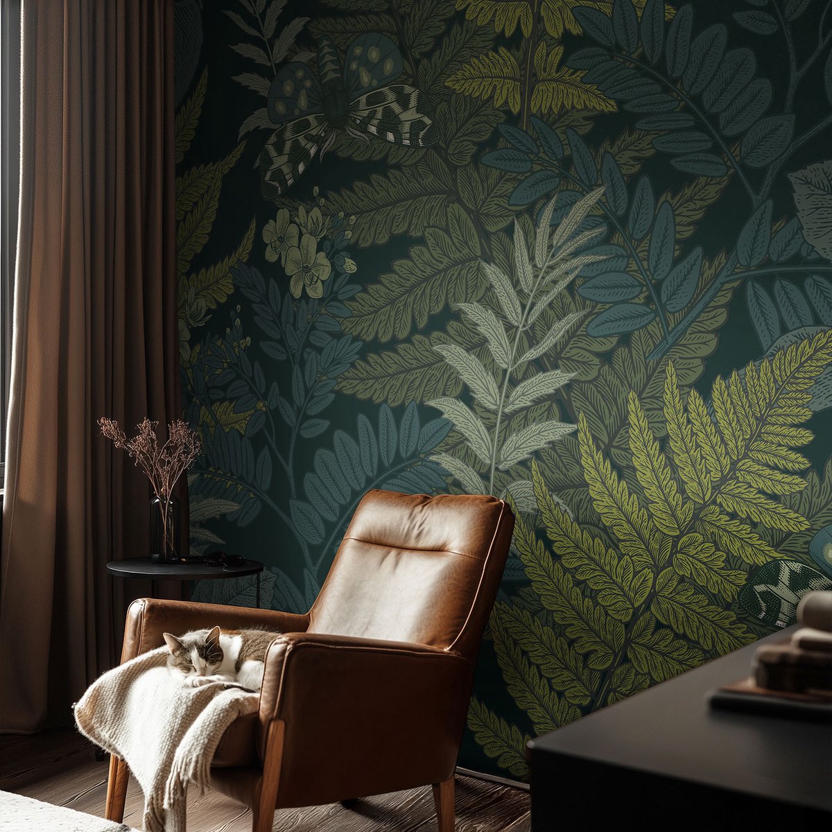 Coloray Vliesbehang - Groente Snellijm Behang - 104x70 cm - Groene Elegantie Fotobehang Vlies - Woonkamer behang Bloemen En Planten - Muurschildering - Hal behang