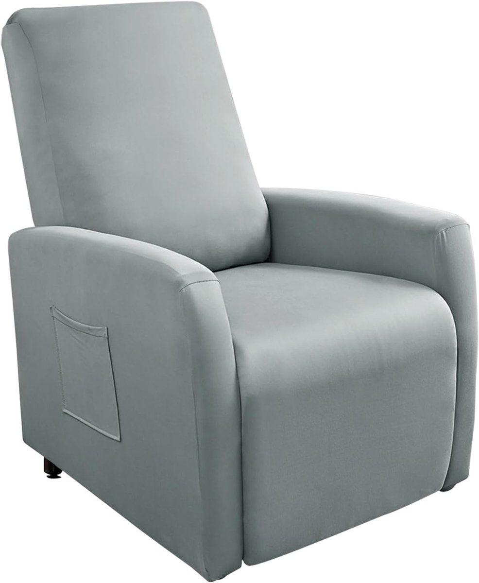 Stoelhoezen, voor relaxstoel, 4 stuks, elastische stretchhoes met 2 zakken, voor televisiestoelen (lichtgrijs)