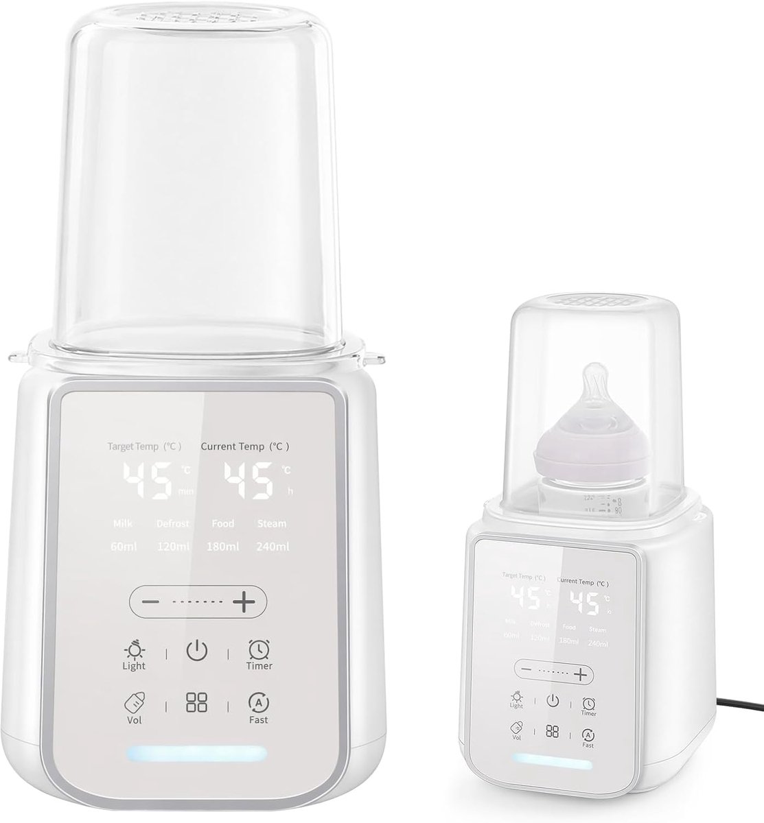 8-in-1, flessenwarmer en babyvoedingwarmer met snelle warming, ontdooien, warm houden, steriliseren, nachtlampje en timer, voor moedermelk en brede flessen