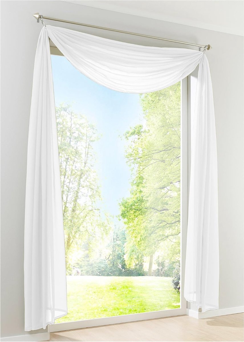 Transparante open boog effen effen dwarsbehang woonkamer gordijnen (BxH 140x100, wit) 1 stuk